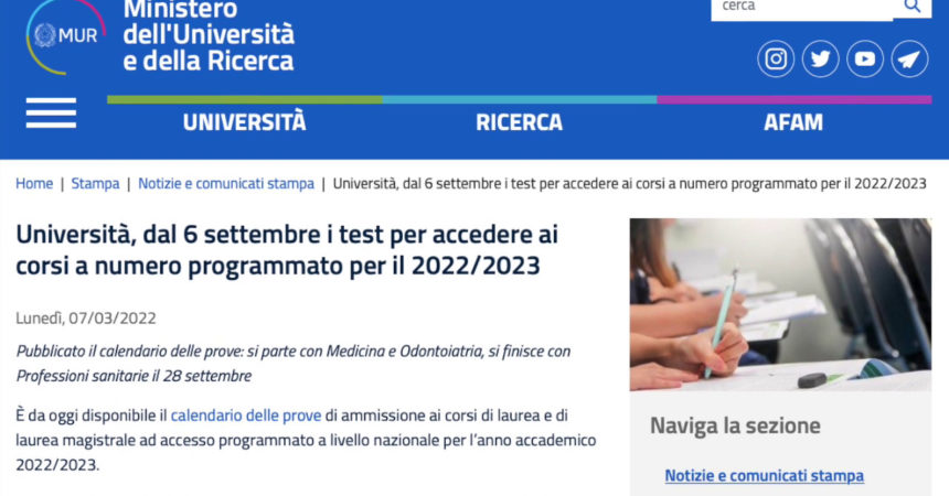 Università, dal 6 settembre i test per i corsi a numero chiuso